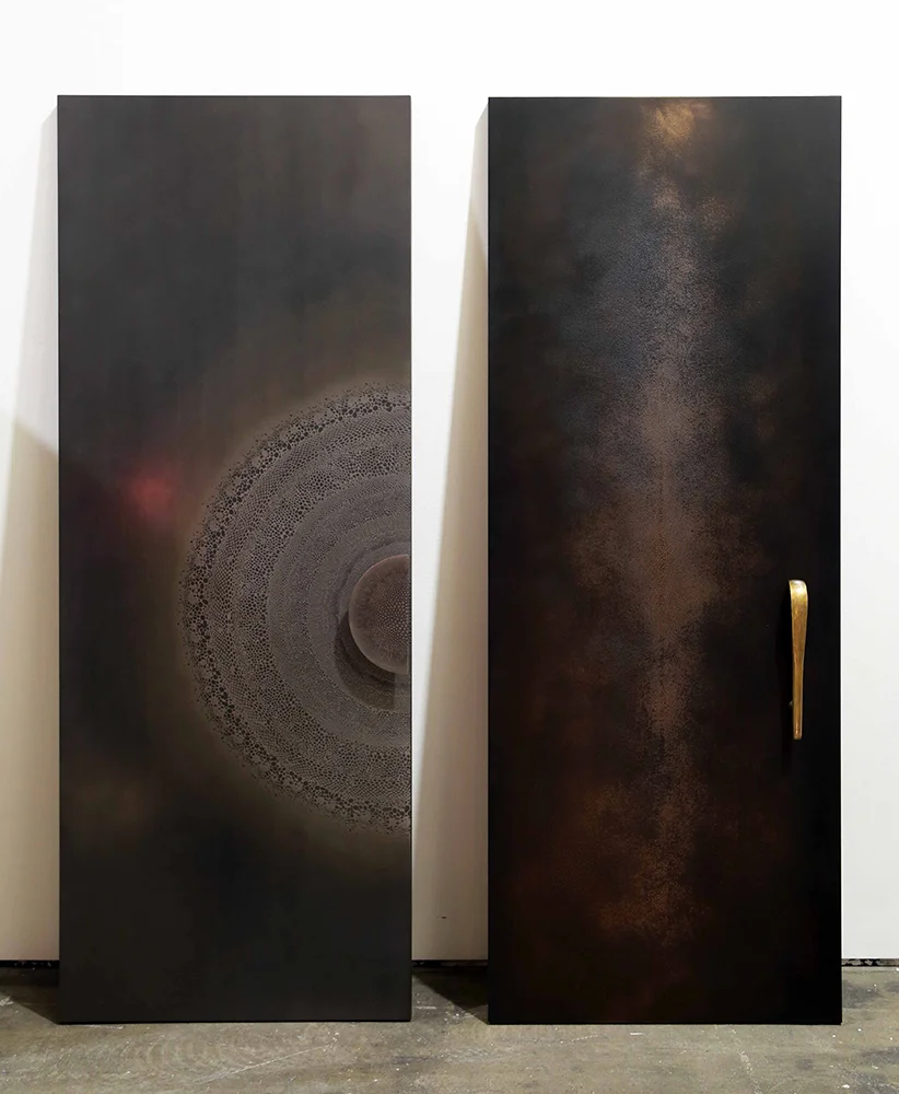 3D Printed Splice Design in Nickel Black Florentine & 3D Printed Shagreen Design in Gold Bronze Black Florentine